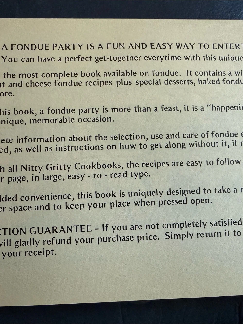 The Fondue Cookbook - Gold and Black Cover Cookbook by Nitty Gritty